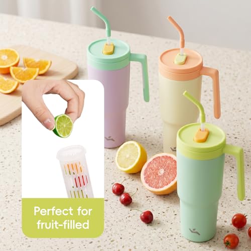 Image of Konokyo 12 Pack 40 Oz Tumblers with Handle and Straw, Bulk Vacuum Insulated Stainless Steel Travel Mugs with Lids for Office, Events and Group Orders Lime
