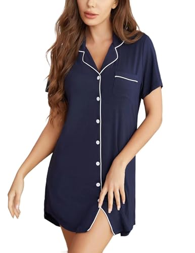 Image of Pjmlifecoco Nightgown for Women Button Down Sleepshirt Short /Long Sleeve Nightdress Soft Modal Sleepwear S-XXL