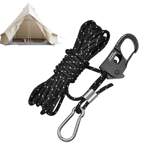 Cuerda de Nylon | Cordel con Ajustador Anti| 4 mm 4 m Cuerdas de para Tienda con Gancho - para Senderismo Refugio Mochilero Escalada Kayak Picnic Jardín Patio Toldo