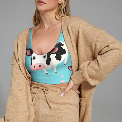 Chaleco deportivo para mujer para yoga y fitness casual con estampado de vaca de dibujos animados 7