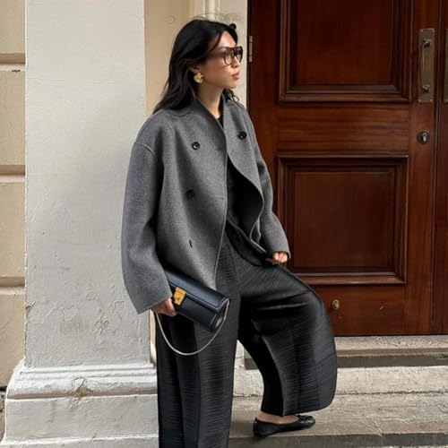 Manteau en laine à double boutonnage idéal pour vos sorties citadines en gris
