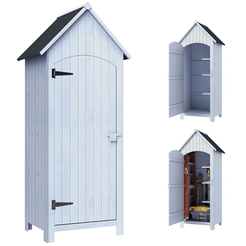 Outsunny caseta de jardín de Madera Armario de jardín al Aire Libre con Techo de Asfalto 3 estantes Puerta con pestillo Almacenamiento al Aire Libre para terraza 77,5 x 54,2 x 179,5 cm Blanco