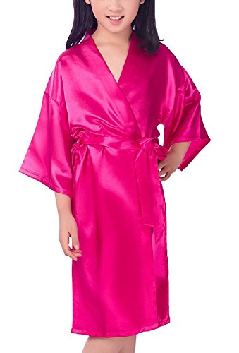 Hammia Niños Niña Robe Satin Vestido de niña de Las Flores Albornoz de Seda para niños Color Puro Robe Albornoz Ropa de Dormir SPA natación cumpleaños