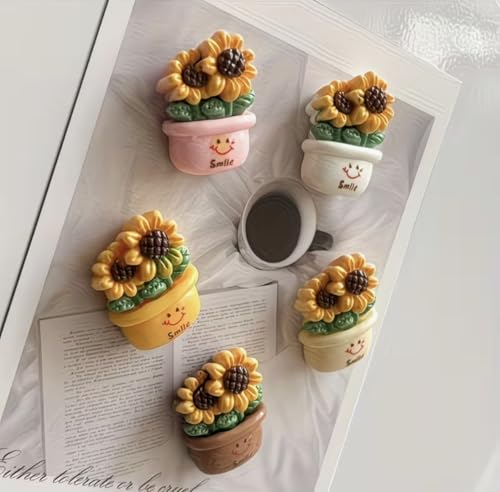 Image of 5 Pc Sunflower Fridge Magnet Set for Refrigerator | Cute Decorative Magnets for Home & Kitchen Decor | Stylish Strong Magnetic Stickers for Office, Locker & Gifting