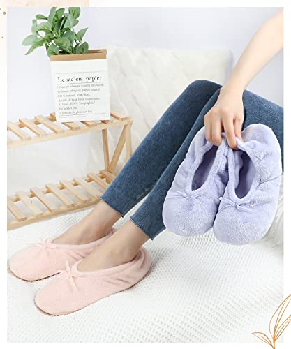 Image of Panda Bros 2 Pairs Women's Ballerina House Slippers, Anti-Skid Comfy Warm Ballet Style Slippers