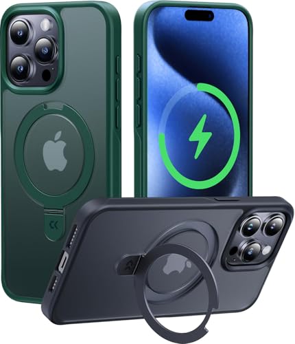 Image of CASEKOO Designed for iPhone 15 Pro Max Case with Magnetic Invisible Stand [Military Drop Protection] [Compatible with MagSafe] Shockproof Slim Translucent Matte Promax Case 6.7 Inch, Green