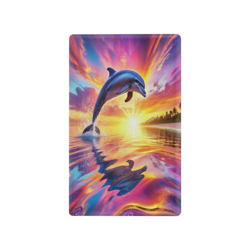 Dolphin Sunset Sea Light Switch Cover Decorative Receptacle Outlet Wall Plate Guard Plastic Wall Outlet Cover for Living Room Home Decor Kitchen (Unused Outlet Cover)