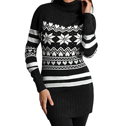 QIYUN.Z Women's Turtleneck Ugly Christmas Sweater Casual Knit Pullover Sweater Top Black L QIYUN.Z Women's Turtleneck Ugly Christmas Sweater Casual Knit Pullover Sweater Top Black L