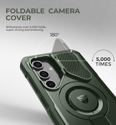 Image of Dexnor for Samsung Galaxy S24 FE Case with Camera Cover & Adjustable Kickstand & Built-in Screen Protector, Magnetic Rugged Shockproof Bumper Cases Heavy-Duty Magnetic Protective Cover,Army Green