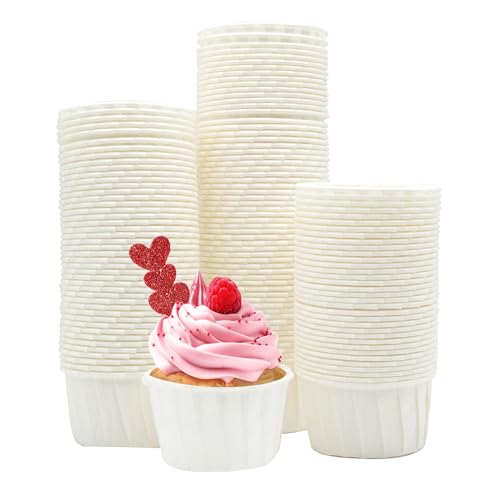 katbite Papier Muffinförmchen, 150 Stück Cupcake Formen für Hochzeit, Geburtstag, Party, Einweg Backbecher in Weiß