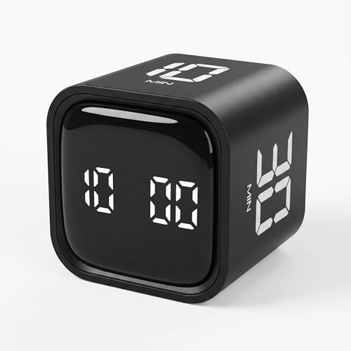 Image of Pomodoro Timer Cube, Productivity Visual Timer Flip, 5 /10 /30 /60 Min Preset Custom Countdown, ADHD Tool Rotating Countdown Stopwatch, Vibrate /High /Low Volume, for Study, Work, Game, Kitchen-Black