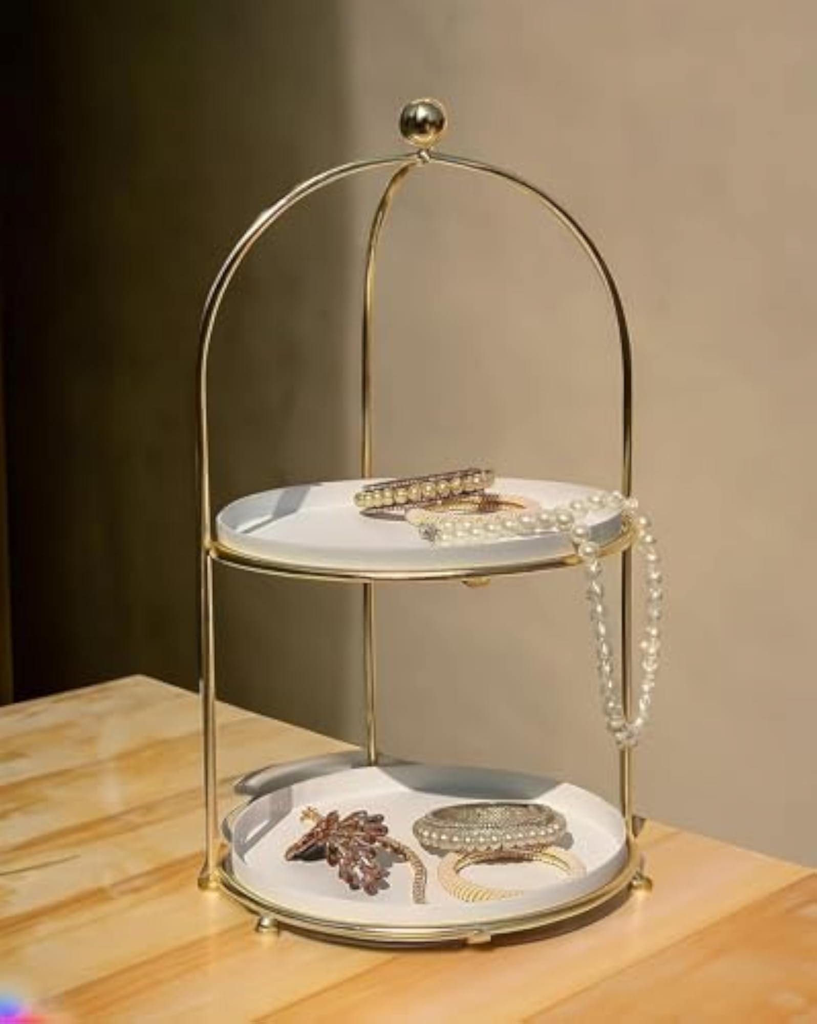 White and Gold Metal 2-Tier Cake Stand