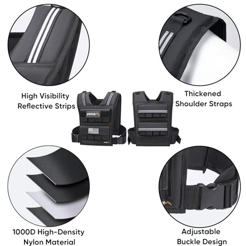 Image of APEXUP Adjustable Weighted Vest Men 20lbs /30lbs /40lbs Weights with Reflective Stripe, Weight Vest Woman Workout Vest for Strength Training Running Walking