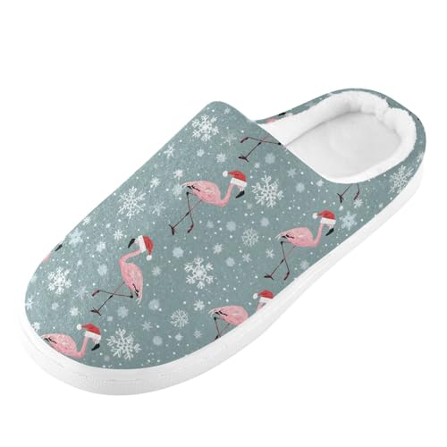 Fuzzy Memory Foam Slippers for Women/Men Flamingos Santa Hats Pattern Fluffy Winter House Shoes Indoor and Outdoor