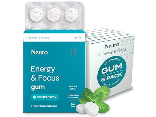 Neuro Energy Caffeine Gum (108 Pieces) - Sugar Free with L-theanine + Natural Caffeine + Vitamin B12 & B6 - Nootropic Energy & Focus Supplement for Women & Men - Keto & Vegan, Wintergreen Flavor