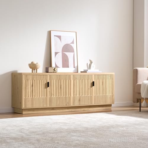 Farmhouse TV Stand for Television Up to 75 Inches, 4 Fluted Doors...