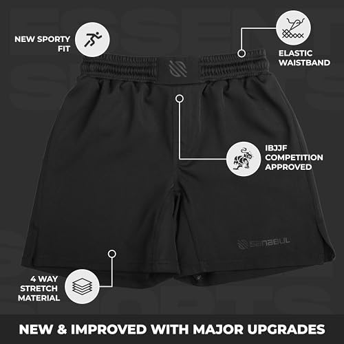 Sanabul Shorts de MMA essenciais para homens boxe No Gi Jiu Jitsu Grappling BJJ Shorts, Preto, 46