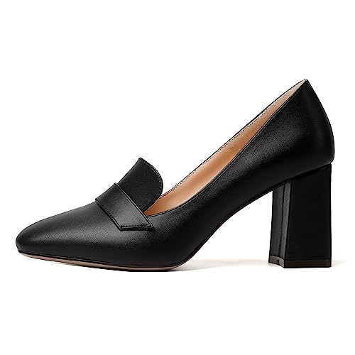 Image of MODENCOCO Womens Sexy Formal Matte Slip On Square Toe Work Block High Heel Loafers Shoes 3.5 Inch