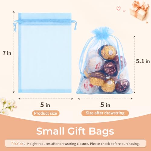 Image of Crweety 50PCS Organza Bags 5x7 Baby Blue Small Gift Bags Mesh Drawstring | Party Favor Goodie Bag Bulk, Jewelry Sachet Candy Treat Soap Makeup Pouches, Wrap for Wedding Baby Shower Birthday Halloween