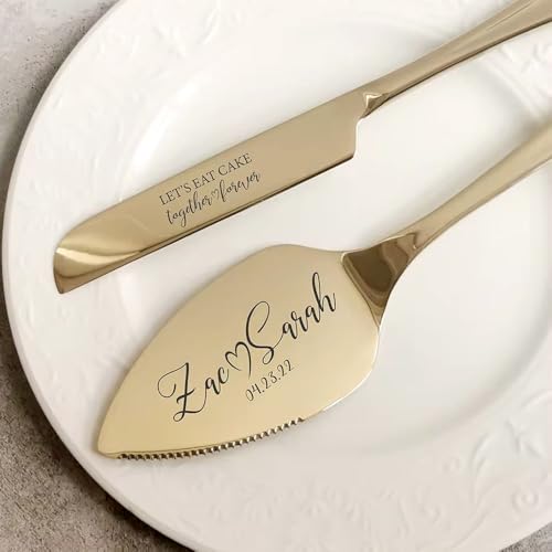 2 Pcs Couteau Et Serveur De Gâteau De Mariage Personnalisé Avec Nom, Set De Cérémonie De Découpe De Gâteau De Mariage Gravé, Set De Coupe Et Tranche De Gâteau Pour Fiançailles, Anniversaire, Fête