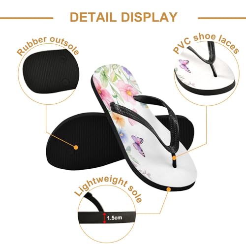Nander Beautiful Flowers and Butterflies Sandal Flip Flops of Men's & Women's,Beach Slippers Flip Flops Shower Shoes2