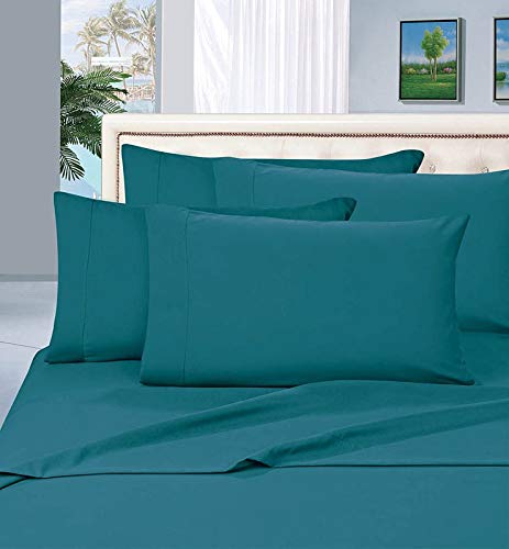 Image of Teal Bedsheet with 4 Pillow Covers 400TC 100% Egyptian Cotton Premium 5 Piece Bedsheets Full Size
