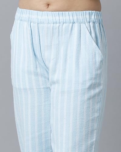 Image of Under Fourteen Only Girls Brushed Flannel Check Night Suit Set | Cotton Printed Mandarin Collar Top with Contrast Buttons & Piping | Full Sleeve Sleepwear with Elastic Waist Pants & Pockets