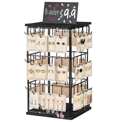 Kweiugfi Jewelry holder (Black) Jewellery Organiser Stand 48 Hooks Jewellery stand with Adversitsing Board Necklace Stand Earring Storage Organiser with Farmhouse Removable Wood