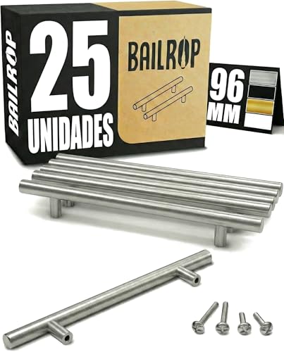 BAILROP Tiradores Cocina Plateados 96MM Tiradores Armario Acero Inoxidable – Tiradores para Puertas y Muebles de Cocina Plateados (25 PCS)