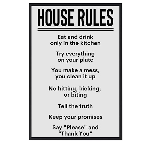 House Rules Sign Wall Decor - Family Rules Poster, Modern Printed Quotes on Laminated Cardstock - 11x17 in, Perfect Wall Art For Home & Kitchen, Farmhouse Wall Art Decor - Unframed