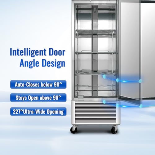 Image of Erivess 27 inchW 23 Cu.Ft. Commercial Stainless Steel Reach-in Upright Freezer | ETL Certified, Digital Thermostat, Auto Defrost, Fan Cooling and 3 Adjustable Shelves, Freezer for Restaurant, Bar, Shop