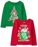 The Children's Place Baby-Girls and Toddler All Holidays Long Sleeve Graphic T-Shirts,Multipacks Christmas Tree/Merry 2-Pack 3T