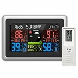 Weather Stations Wireless Indoor Outdoor, Color Display Digital Atomic Clock Weather Thermometer wit