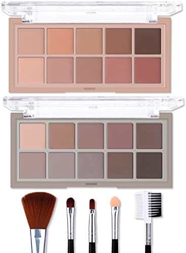 Hegafoo 10 Color Nude Eyeshadow Makeup Palette + 5 PCS Eye Brushes Set, Professional Naked Matte Shimmer Eye Shadow Kit Highly Pigmented Long Lasting Waterproof Make up Pallet