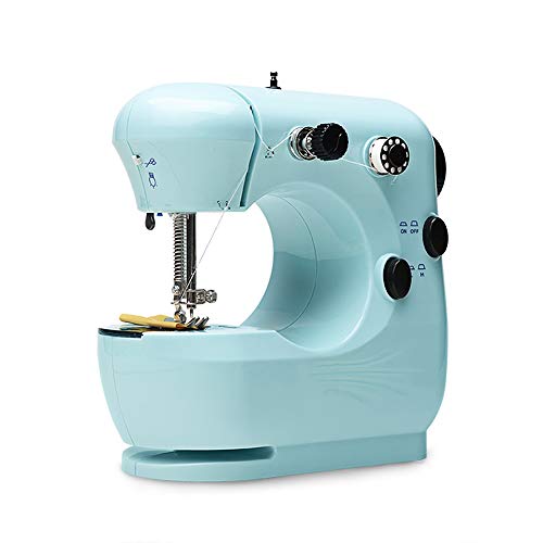 Mini Sewing Machine Portable Handheld Sewing Machine Household Beginner Tailors Free-Arm Crafting Mending Machine with Lamp and Thread Cutter High Low Speeds Hand-operation and Foot Pedal(Blue)