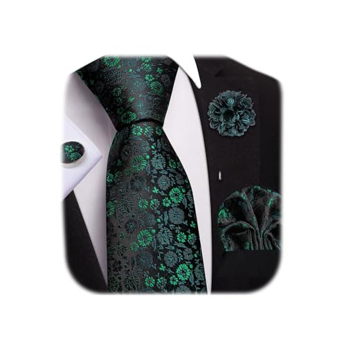 Image of Dubulle Mens Tie and Lapel Pin Paisley Striped Floral Necktie for Men Pocket Square Cufflinks 4PCS Set Wedding Party
