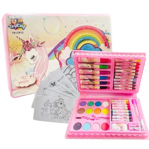 Estojo Escolar de Pintura infantil, Canetinha de Desenho Menina Material Escolar 42 peças