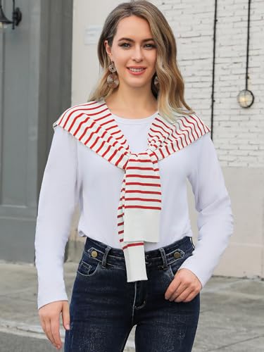 Women’s Knitted Sweater with Sleeves Wrap Scarf Lightweight Striped Shawl Cardigan Cape Wraps Over the Shoulder Sweaters3