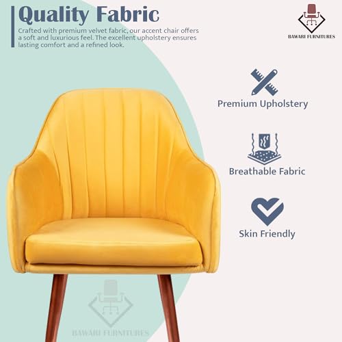 Image of Set of 2 Accent Chair for Living Room | Modern Armchair in Soft Velvet Fabric with Sturdy Legs | Premium Chair for Home Living Room Bedroom Restaurent | (Bronze Legs, Yellow)
