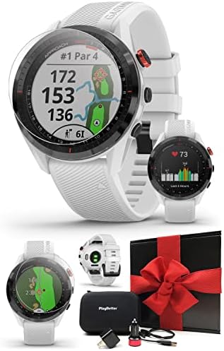 Garmin Approach S62 (White) Premium Golf GPS Watch Gift Box Bundle with Tempered Glass Screen Protectors, Car/Wall Adapters & Hard Case | Touchscreen Smartwatch with Virtual Caddie & Heart Rate
