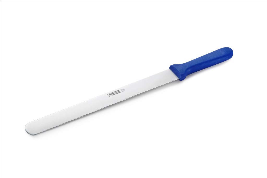 Thermohauser Coltello da pasticceria (acciaio inossidabile), lama ondulata su un lato con manico in plastica blu, lama 31 cm, manico blu