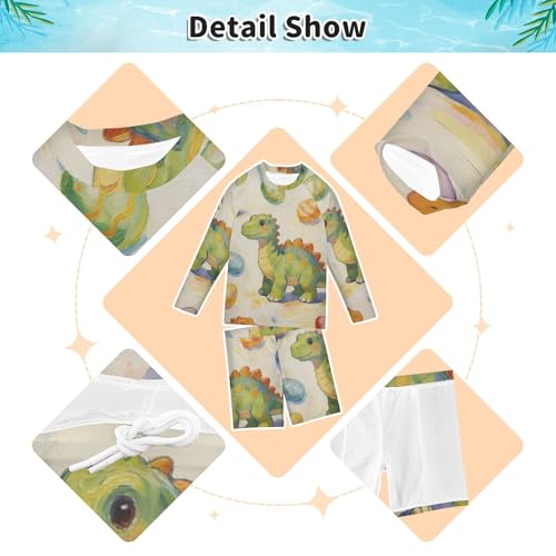 Bañador de manga larga para niños con protección UV y estampado de dinosaurio 4
