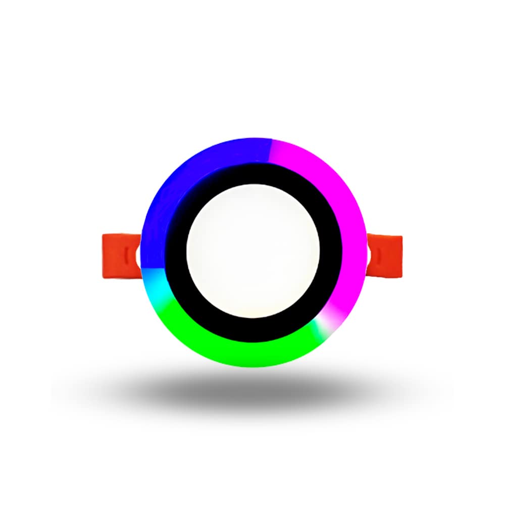 D'Mak Round 9 Watt Concealed Downlight AC 100-265V IC Driver Energy Super Saver Dual LED Panel Light (PGB and Cool White - 14 X 14 cm)