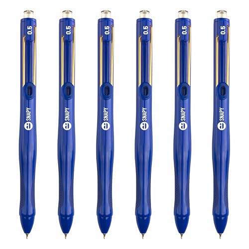 Image of Anupam Snapy Roller Gel Pen 0.5 mm, Waterproof Smooth Quick-Dry Dark Ink, Comfortable Grip Exam & Office Pen, Refillable (Blue Body BlueInk, Pack of 6)