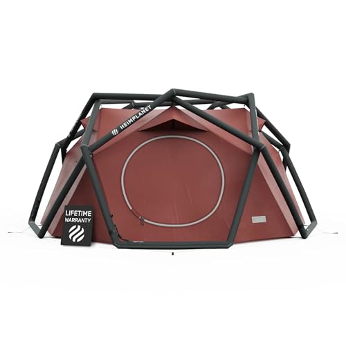 HEIMPLANET The Cave XL aufblasbares 3 Personen Kuppelzelt Vielseitiges Camping Luftzelt in Rot (4-Season) - Zelt 3 Personen wasserdicht, Zelt 5000mm Wassersäule