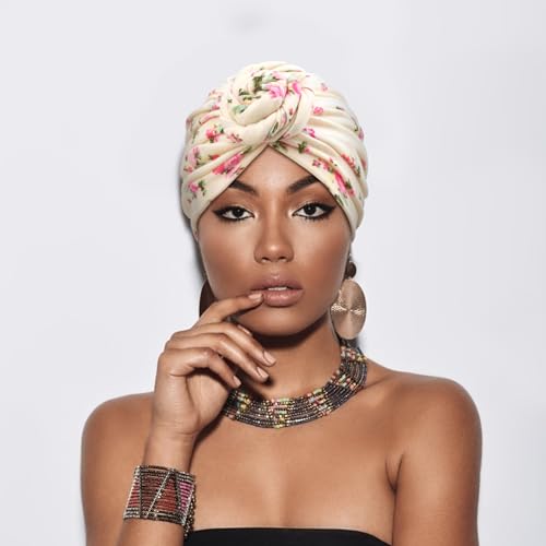 Image of DRESHOW 5 Pack Knotted Headwraps for Women African Turban Pre-Knotted Beanie Headwraps Hair Covers