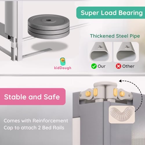 Image of KidDough Bed Rail Guard for Kids Safety 5ft - 1 Side, Grey | Bed Rail for Baby Safety, Adjustable Height, Foldable Safeguard for Baby Proofing