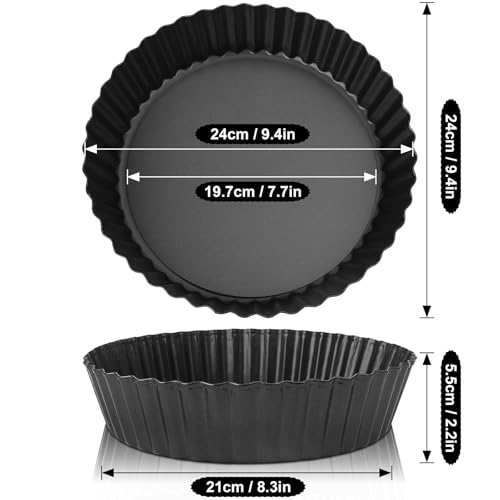 Abaigeal 2 Pcs Pie Dish with Nonstick Coating, 9 Inch Cake Tin with Removable Bottom Round Carbon Steel Tart Tins,24 cm Fluted Round Tart Quiche Pie Pans, Carbon Steel Baking Pan Dish - Image 3