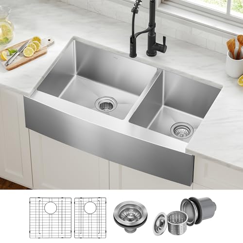 Kraus KHF203-36 Standart PRO Kitchen Stainless Steel Sink, 36 Inch Round Apron 60/40 Double Bowl - image 2