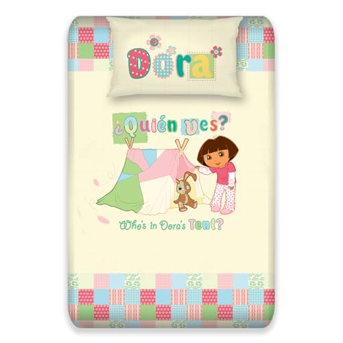 Image of Sassoon Dora (Tent) Digital Printed, Cotton Single Bedsheet, 300 TC, 1 Pillow Cover, Fade Resistant, Bedsheet for Kid's Bedroom, (1.50m X 2.35m)
